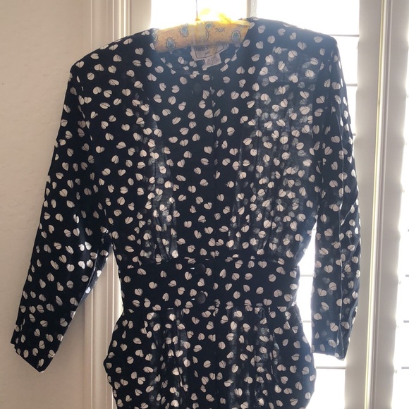 Vintage 1980’s Karin Stevens Petite Black White Broken Heart Print Dress Sz 8 - Picture 3 of 16